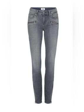 PAIGE Gray Skinny Jeans with Front Zip Accents